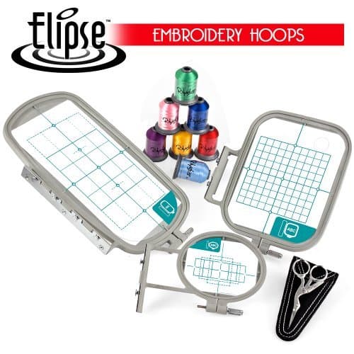 Elipse 3-Hoop Embroidery Package w/Thread for 4" x 4" Machines Includes SA434 Extra Large 4" x 6" 3-Position Hoop, SA432 4" x 4" Hoop, and SA431 Extra Small 1 1/2" x 2" Pocket Hoop