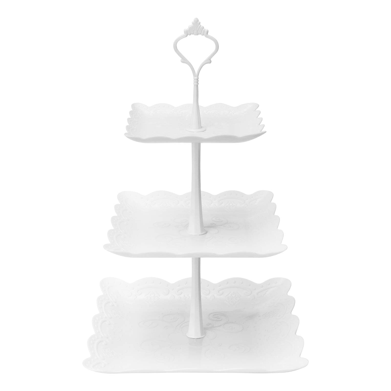 Coitak 3 Tier Cupcake Stand, Plastic Tiered Serving Stand, Square Dessert Tray for Tea Party, Birthday and Wedding (Pure White)