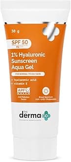 The Derma Co 1% Hyaluronic Sunscreen Aqua Gel SPF 50 PA++++ | Hydrating, Lightweight & Non-Greasy | No White Cast | Broad Spectrum & Blue Light Protection | Clinically Tested - (In-Vivo) | 30 g