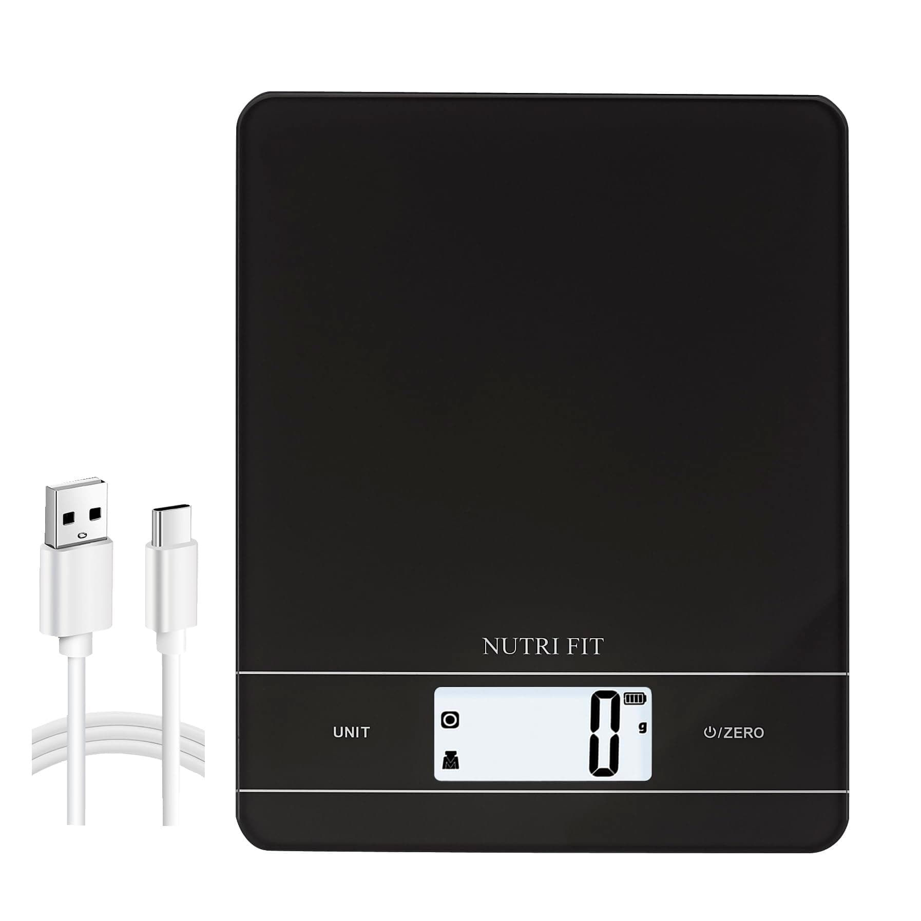 NUTRI FIT Rechargeable Food Scale Digital Kitchen Scale Multifunction with Dough Scraper, High Accuracy Weight in Grams and oz Tare Function, Precise 11lb/5kg Baking & Cooking Scale, Black