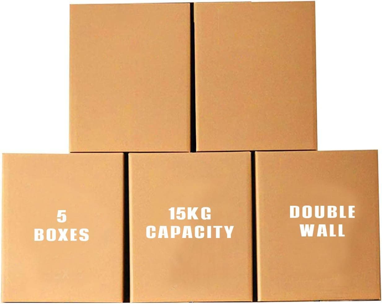 ECVV [5 Pack] Large Double Wall 100% Recyclable Corrugated Cardboard Moving Boxes with 15 KG Capacity, [41 x 33 x 33 cm] Brown Carton for Packaging, Shipping and Storage, 5 ply Brown