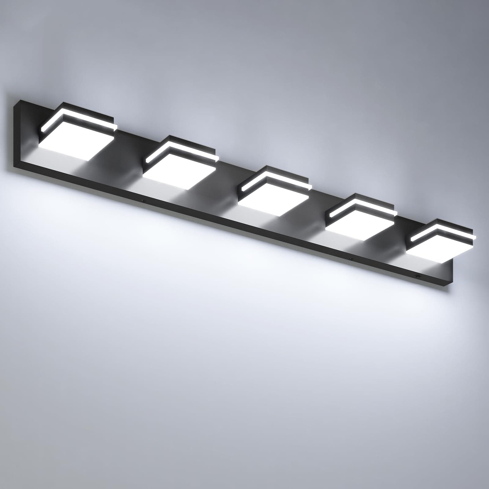 VOLISUN Modern 5-Light, 40-Inch Black Bathroom Vanity Light Fixtures, 360 Rotatable Head, LED Vanity Lights for Bathroom