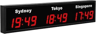 World Time Zones Clock, LED Digital Multiple Time Zones Clock, 3/4/5 Cities World Time Wall Clock, for Hotels/Enterprises/airports,3City-Red