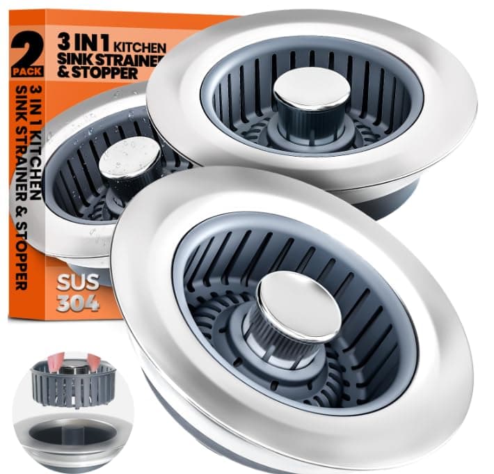 3 in 1 Kitchen Sink Strainer and Sink Plug, Upgraded Stainless Steel Drain Plug with Anti-Clogging Basket Drain Plug Combo, Pop Up Sink Plug for Standard 3.5" Drain