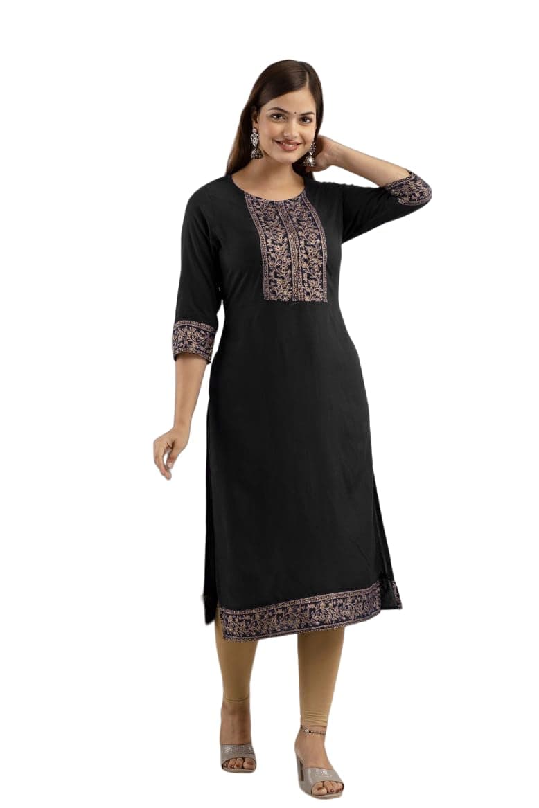 Dkm Creations Women Solid A-Line Kurta (Black,)