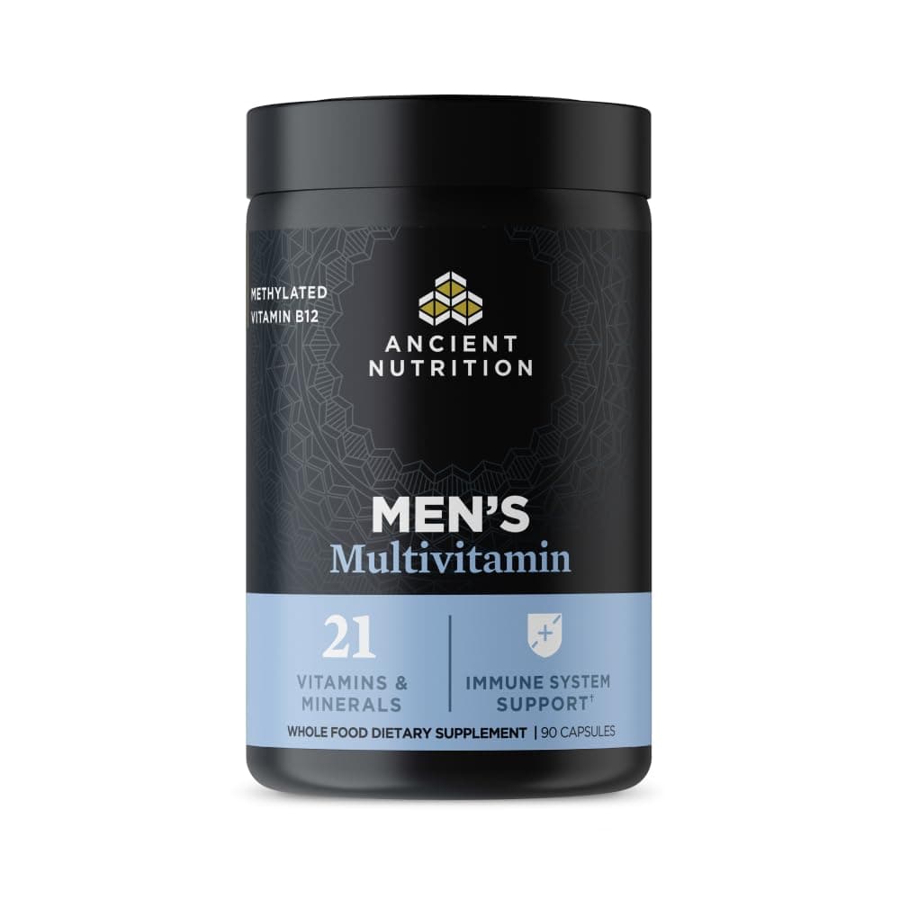 Ancient Nutrition Multivitamin for Men, Multi Men's, Methylated Vitamin D, C, E, B12, Zinc, Magnesium, Supports Healthy Immune System and Bone Health, 90 Ct