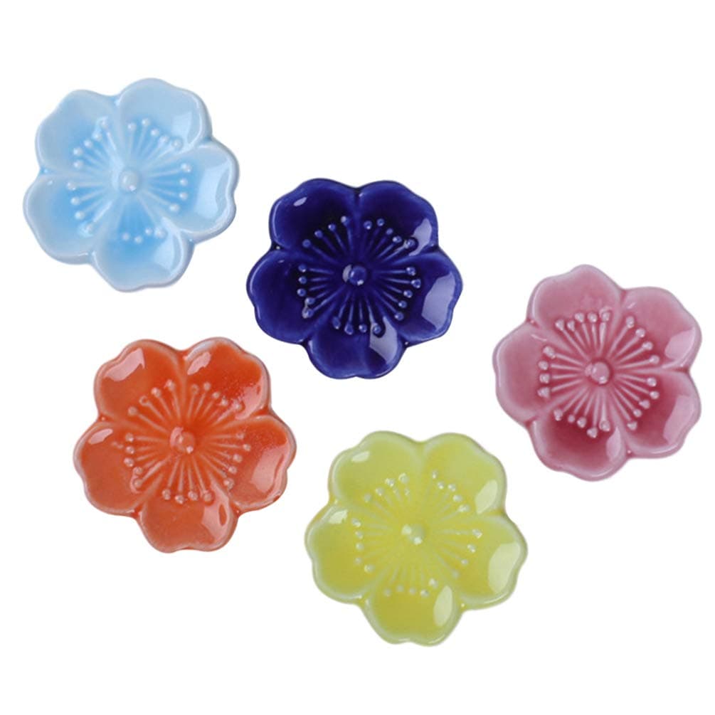 DOITOOL5pcs Elegant Cherry Blossom Ceramic Chopsticks Rest Rack Dinner Spoon Stand Japanese Style Sakura Chopsticks Stand (Multi)