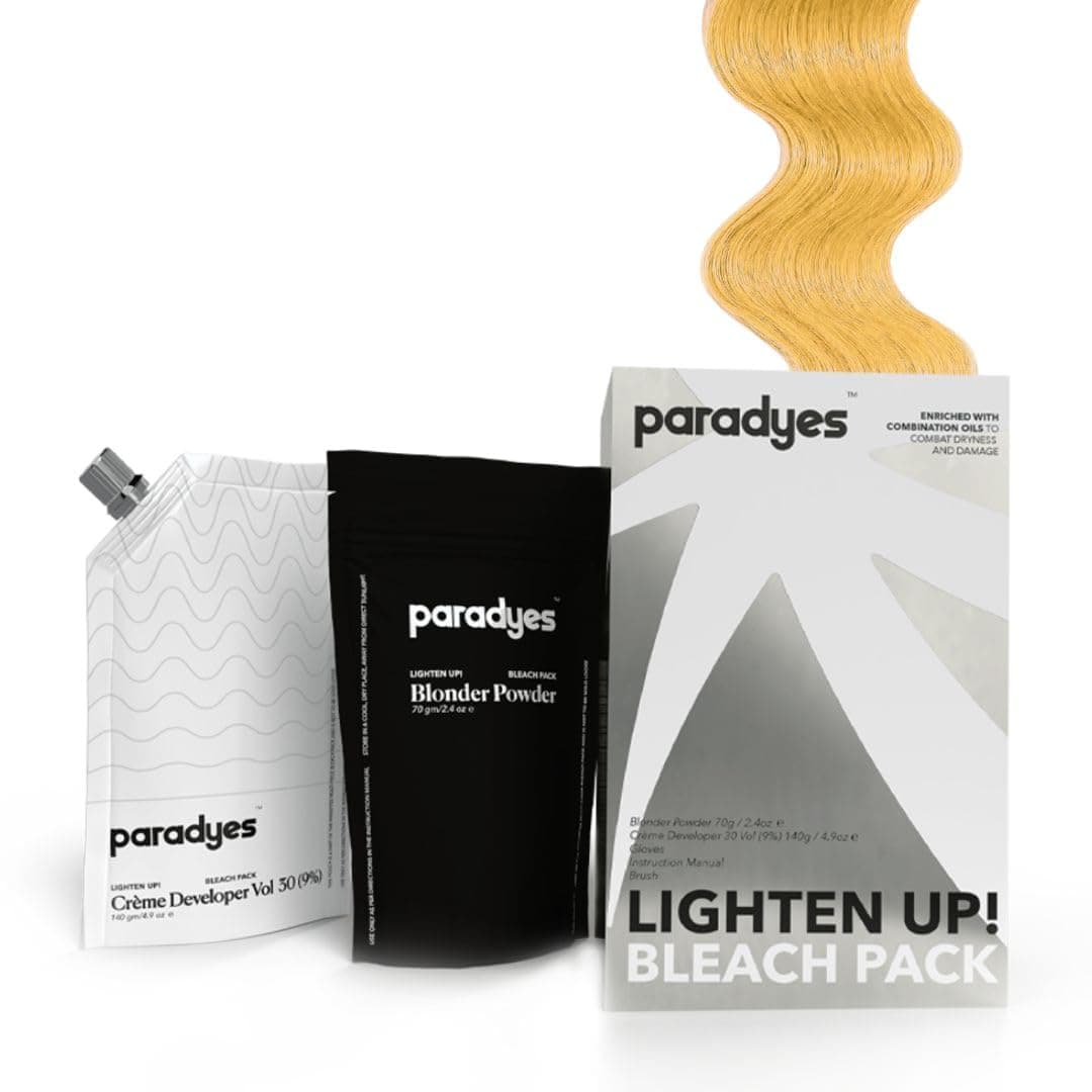 Lighten Up! Bleach Pack 30 Vol. enriched with Flax, Almond and Olive Oil to lighten dark hair, suitable for All Hair Types