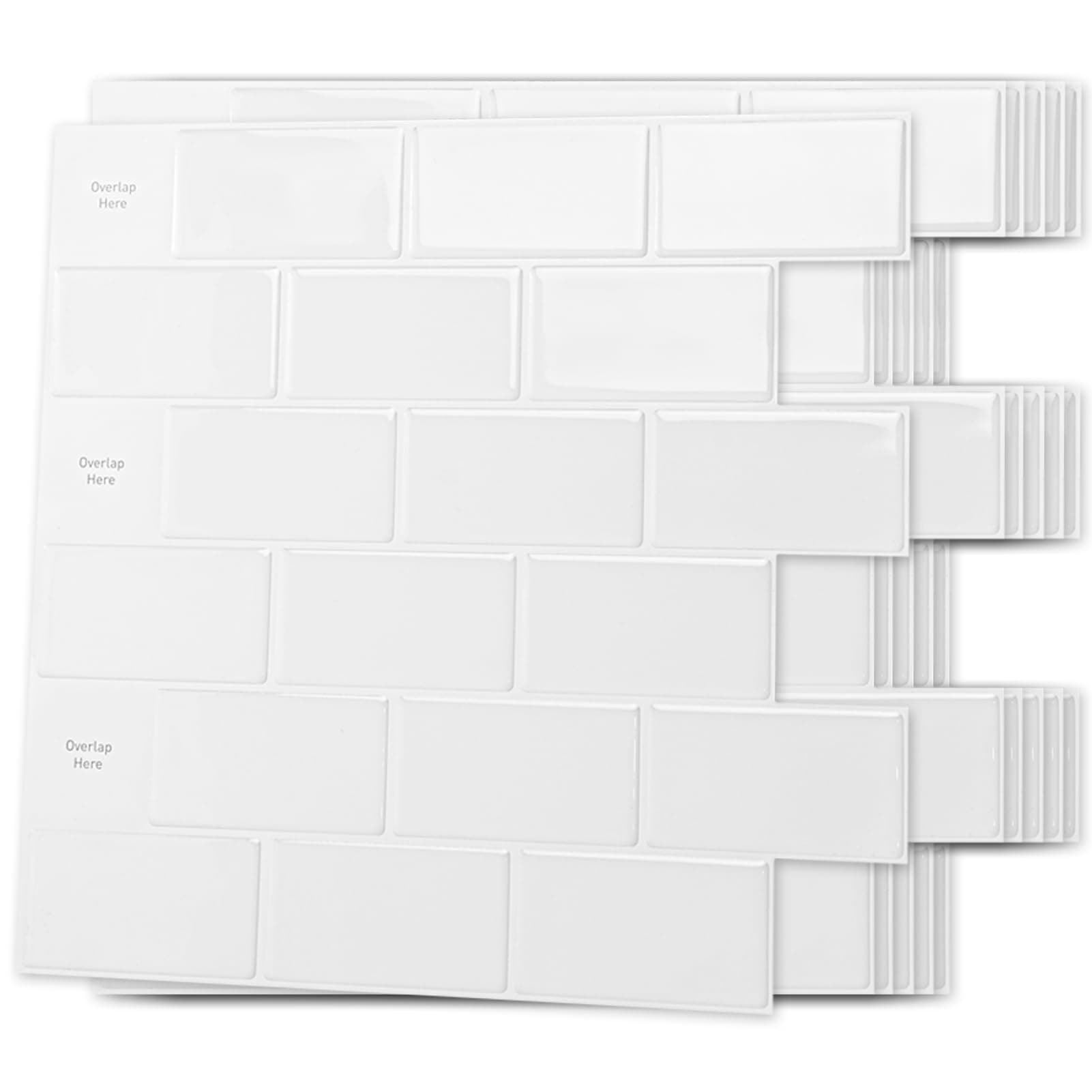 Art3d 10-Sheet Peel and Stick Backsplash Tile for Kitchen, Textured Self-Adhesive Subway Wall Tile for Kitchen Bathroom Laundry Room, Enhanced Backing Adhesion & Thicker Design - 12"x12" White