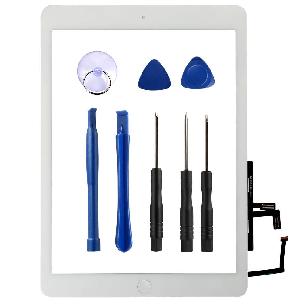 KAKUSIGA Compatible with ipad Air 1st (5th Generation) Touch Screen Glass Digitizer Replacement, Home Button Flex, Adhesive Tape,Repair Tools kit (White)