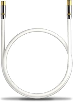 deleyCON 1m (3.28 ft.) TV Antenna Cable Coaxial Cable Gold-Plated TV Connector Straight Metal Connector UltraHD 4K FullHD 1080p HDTV 100dB - White