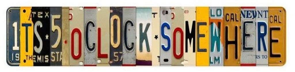 Losea Five O Clock Somewhere Unique Metal Wall Decor for Home, Bar, Diner, Pub, 16 x 4 Inches,Fun Kitchen Decor, Unique Drinking Sign, Funny Bar Signs, Vintage Kitchen Signs