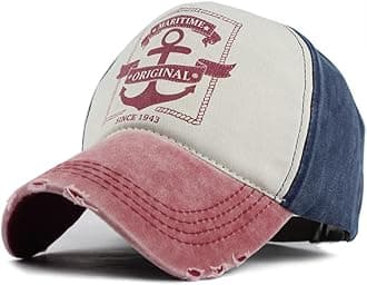Vintage Baseball Cap Washed Denim Fashion Anchor Pattern Outdoor Sun Hat for Men Women 100% Cotton