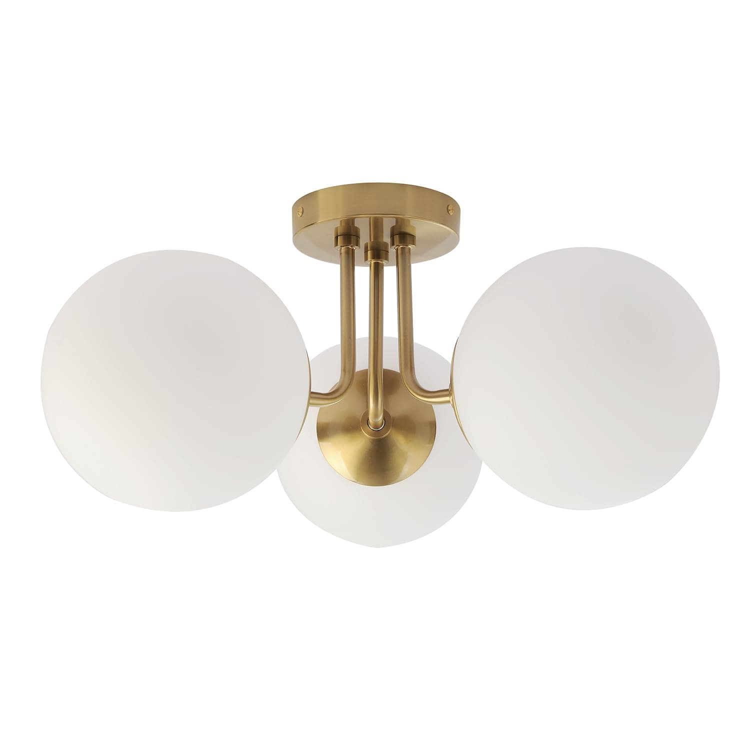 Brass 3 Lights Semi Flush Mount Ceiling Light Fixture, Frosted Glass Shade Vintage Close to Ceiling Light Fixture, Modern Indoor Flush Mount Light for Bedroom, Sputnik Ceiling Lights Fixture