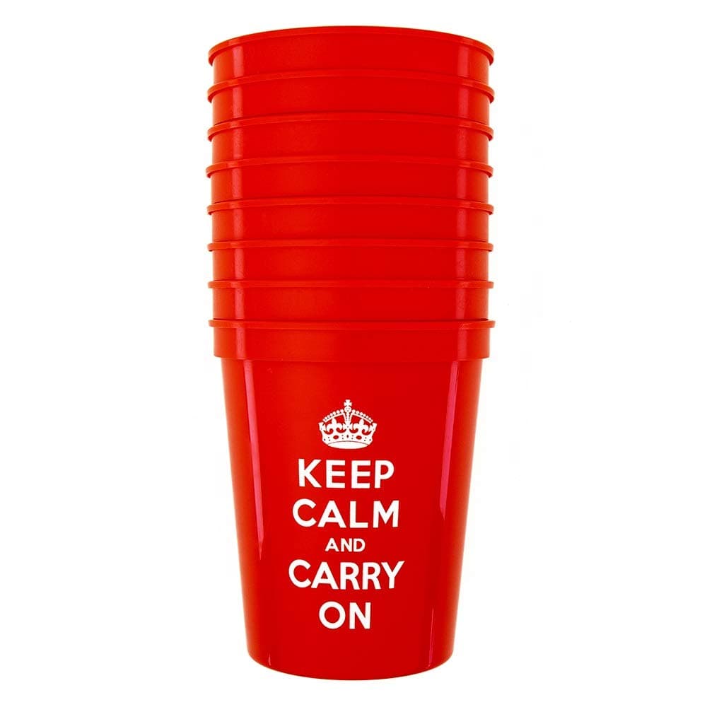 Red Plastic Cups Disposable Cups Party Cups Red Cups Plastic Keep Calm and Carry On Tumblers Pk 8 Reusable Plastic Drinking Glasses