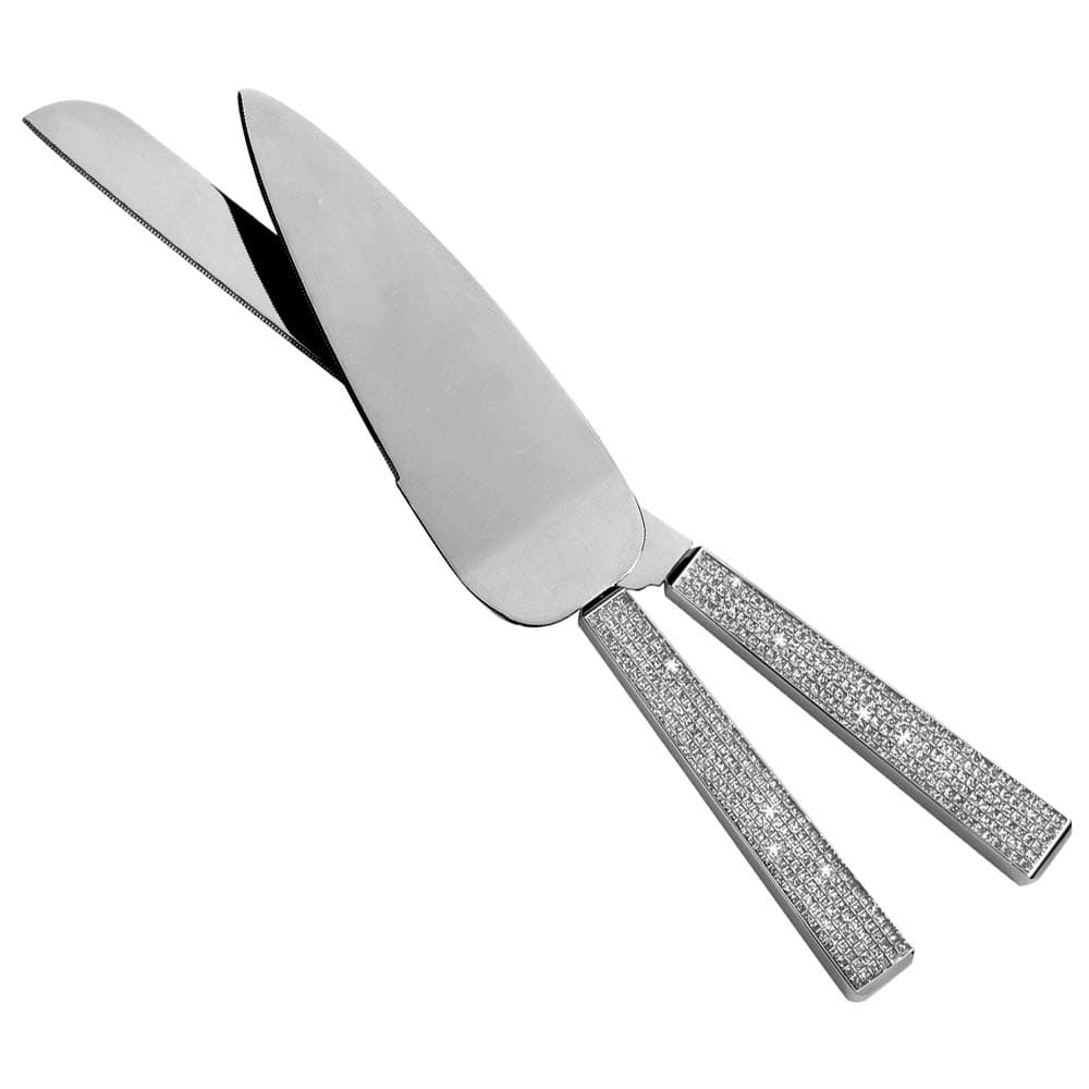 Wedding Ceremony, Glitter Galore Wedding Cake and Knife Server Set, Cake Cutter with Knife, Silver and Glitter