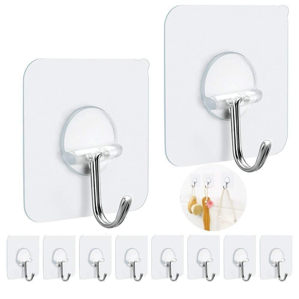 Arawaza Hooks for Wall, 10 Pack Adhesive Hooks for Wall Heavy Duty, self Adhesive Hook, Wall hangings, Kitchen Accessories Items,Sticky Photo Frame Hangers, Strong Hanger, Transparent