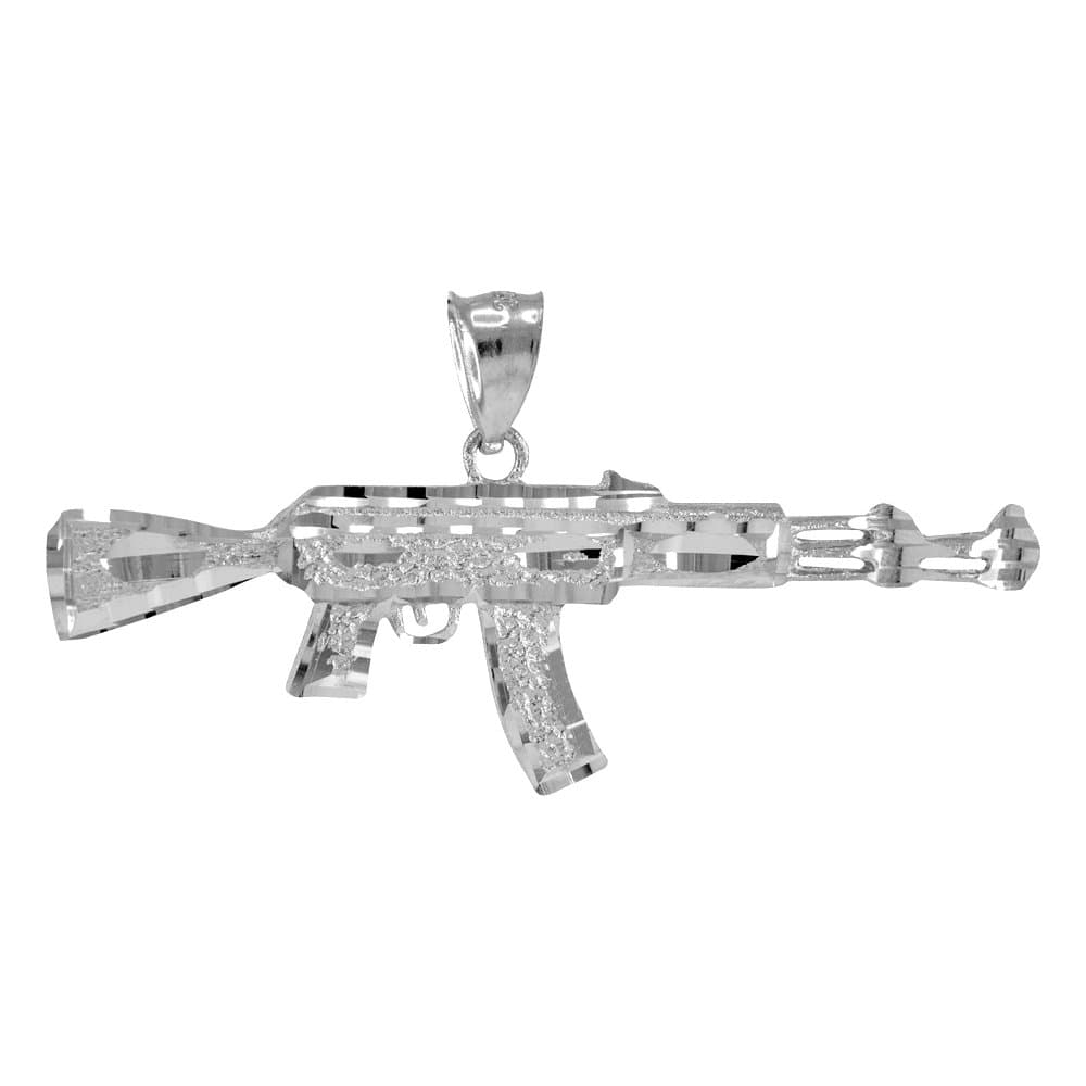 LA BLINGZ14k Solid White Gold AK-47 Rifle Machine Gun DC Pendant