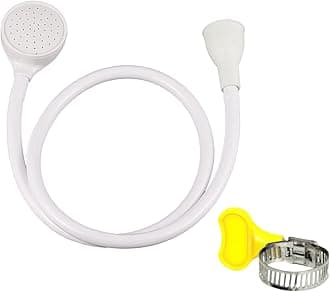 1 Piece of White Hose Shower (Shower Head + Water Pipe), with 1 Piece of Water Pipe Fixing Ring, Plastic Single-Tube Shower, Suitable for Simple Cleaning of Pets