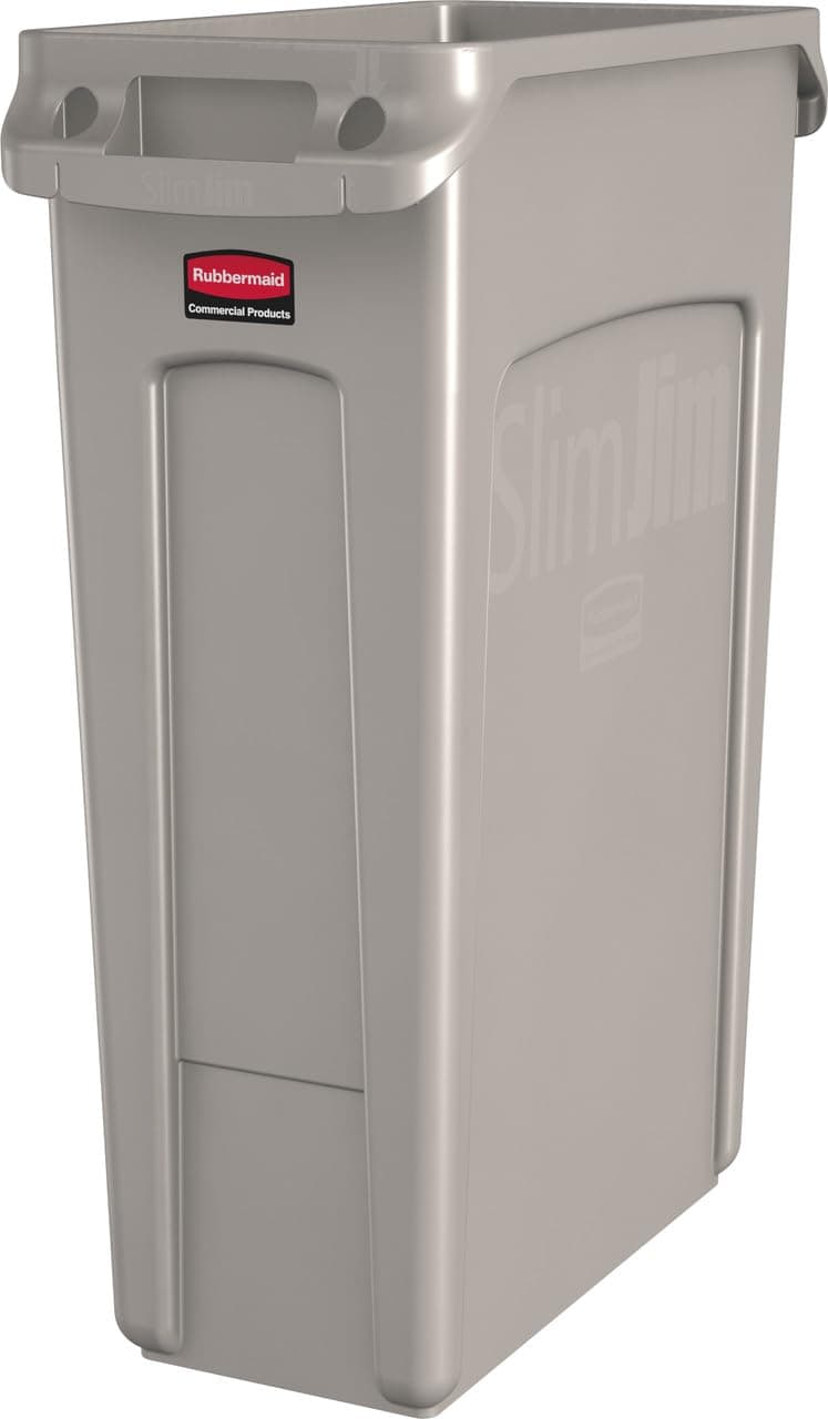 Rubbermaid Commercial Products Slim Jim Bin 87 L Beige– Rectangular Waste Container With Venting Channels For Kitchens, Offices, Workspaces or Communal Areas – FG354060BEIG