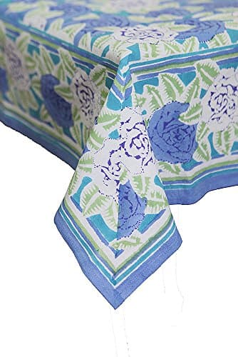 Petal Pushing Hand Printed Cotton Tablecloth, 68" Round