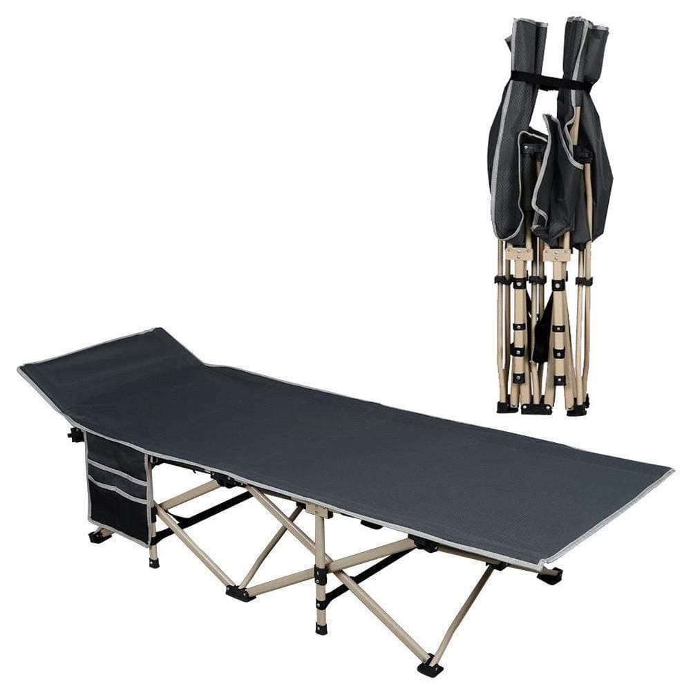 Yaheetech Oversized Portable Camping Cot, Outdoor Folding Bed with Sides Pockets for Travel/Fishing, Light Aluminium Steel Legs, 150kg Load