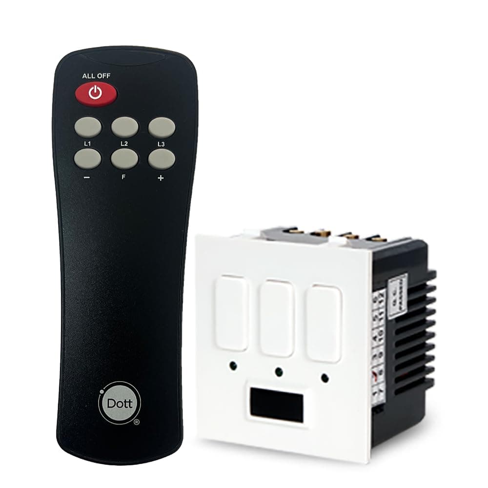 Modular Remote Control Switch for 2 Lights and 1 Fan with HUMFREE Fan Regulation | One Way Wireless Smart Switch Cube 2.1 from Dott Systems | A Home Automation Device for Home and Office.