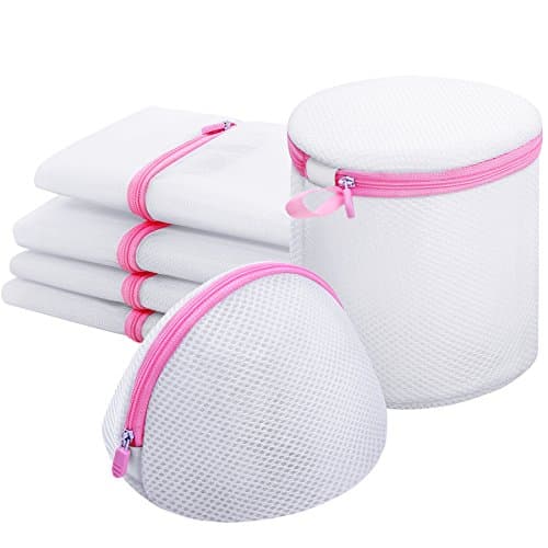 ESOEM Delicate Laundry Bag,6 Pcs Washing Machine Mesh Bag for Blouse Stocking Underwear Bra Baby Cloth and Lingerie,Travel Storage Organize Bag with Zipper White