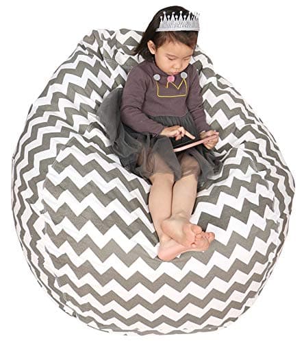 Great Eagle 40 x 48 Inches Extra Large|Huge|Gigantic 100% Organic Cotton Canvas Kids Stuffed Animals Toys Storage Bean Bag Chair Cover for Kids, Toddlers,Teens and Adults(Chevron Grey)