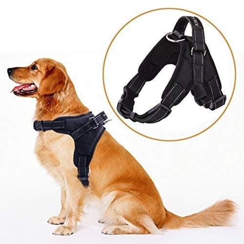 Dog Harness Pet Vest, No-Pull Adjustable Collar Dog Harness for Small Medium Large Dogs Reflective Padded Chest Vest with Handle for Outdoor Dog Walking Hiking Training (Size L, Black)