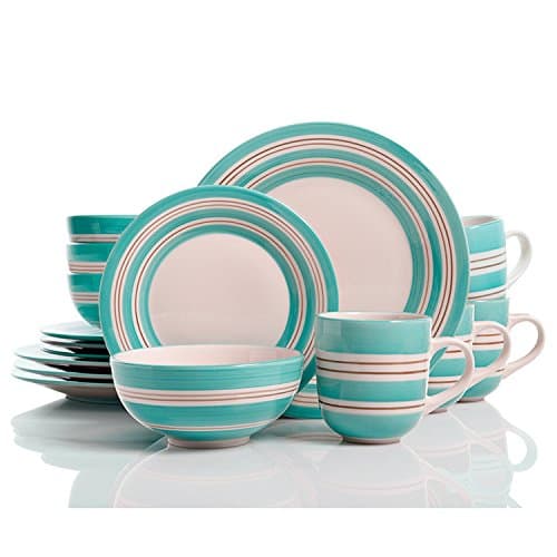 Studio California Sunset Stripes 16 Piece Dinnerware Set, Teal