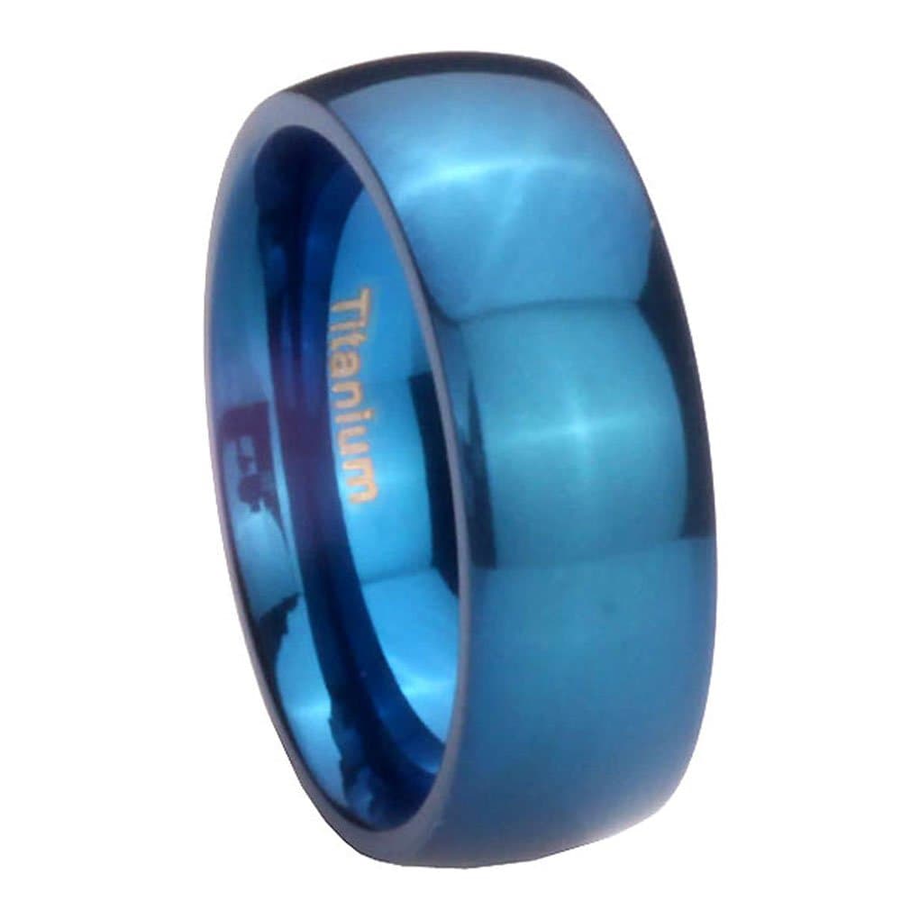 8MM Titanium Blue IP Classic Dome Men's Wedding Ring Size 9