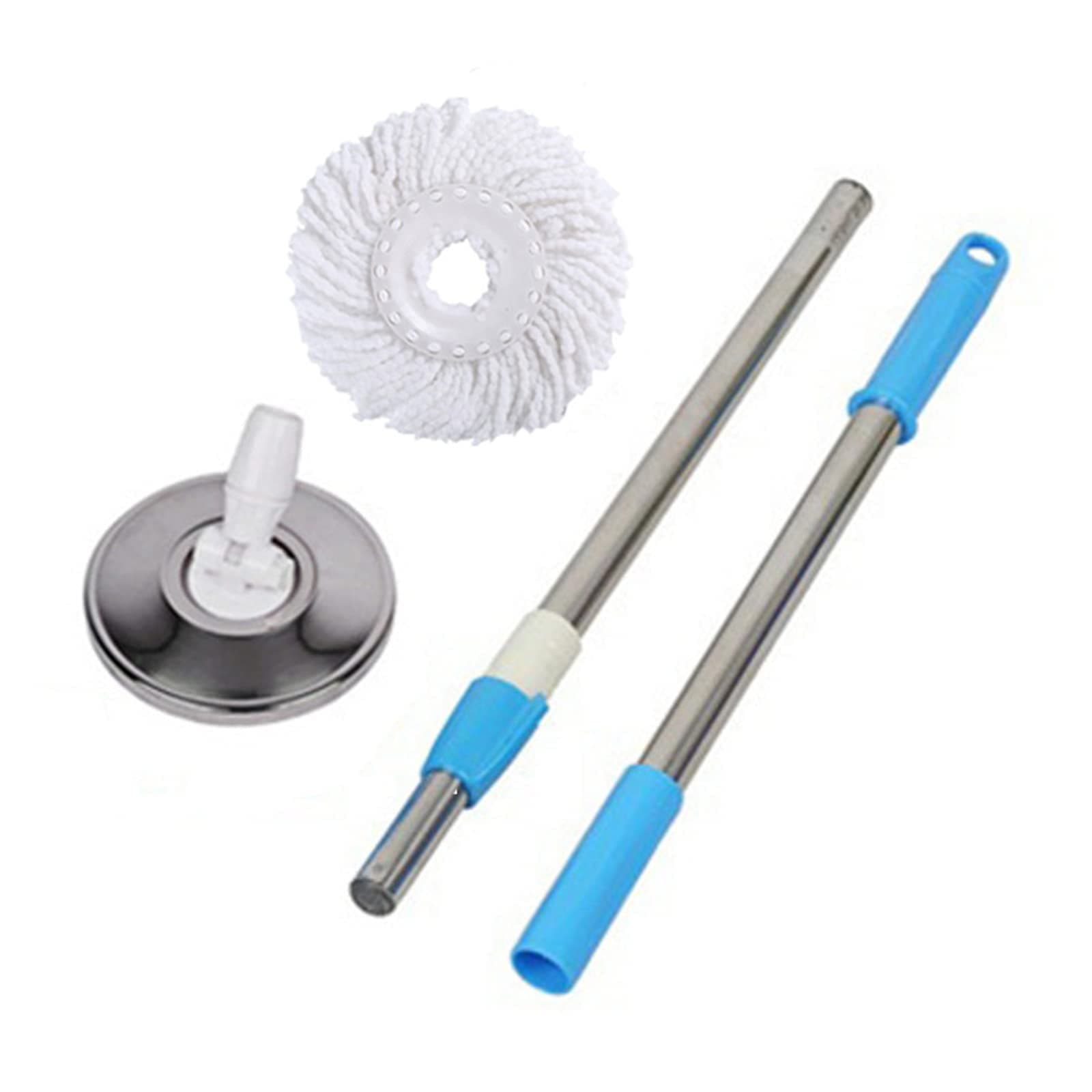 Stainless Steel Spin Mop Pole Handle with Microfiber Replacement Head for Floor Mop 360 Degrees Home Floor Cleaning Scraper for Home Office - Blue