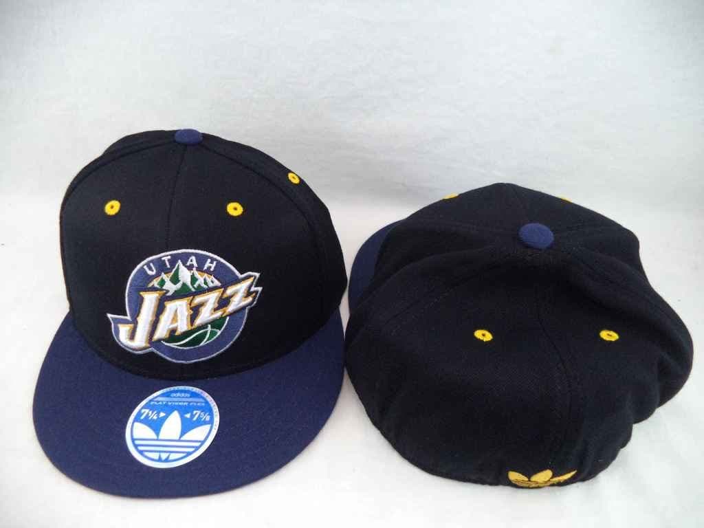 Utah Jazz Adidas NBA Flat Visor FlexFit Hat Cap Blk/Blue/Yel 7 1/4 - 7 5/8 L/XL