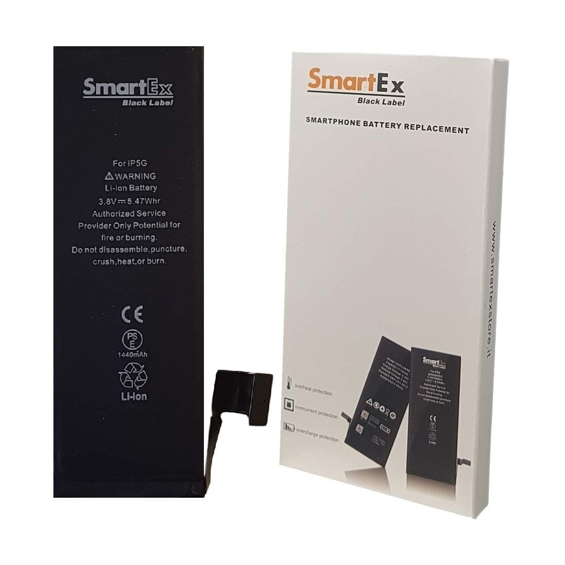 Smartex® Black Label Battery compatible with iPhone 5-1440 mAh | 2 Years Guarantee