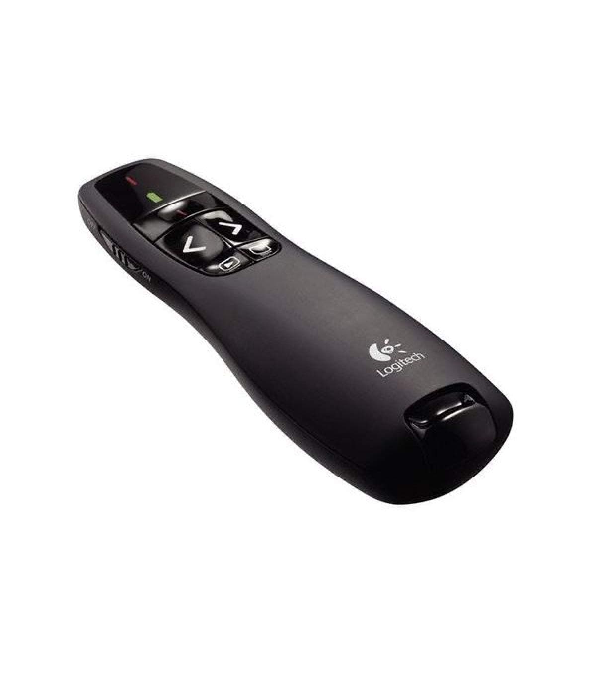 R400 Wireless Presentation Remote 2.4 GHz USB-Receiver Red Laser Pointer 15-Meter Operating Range 6 Buttons Intuitive Slideshow Control Battery Indicator PC