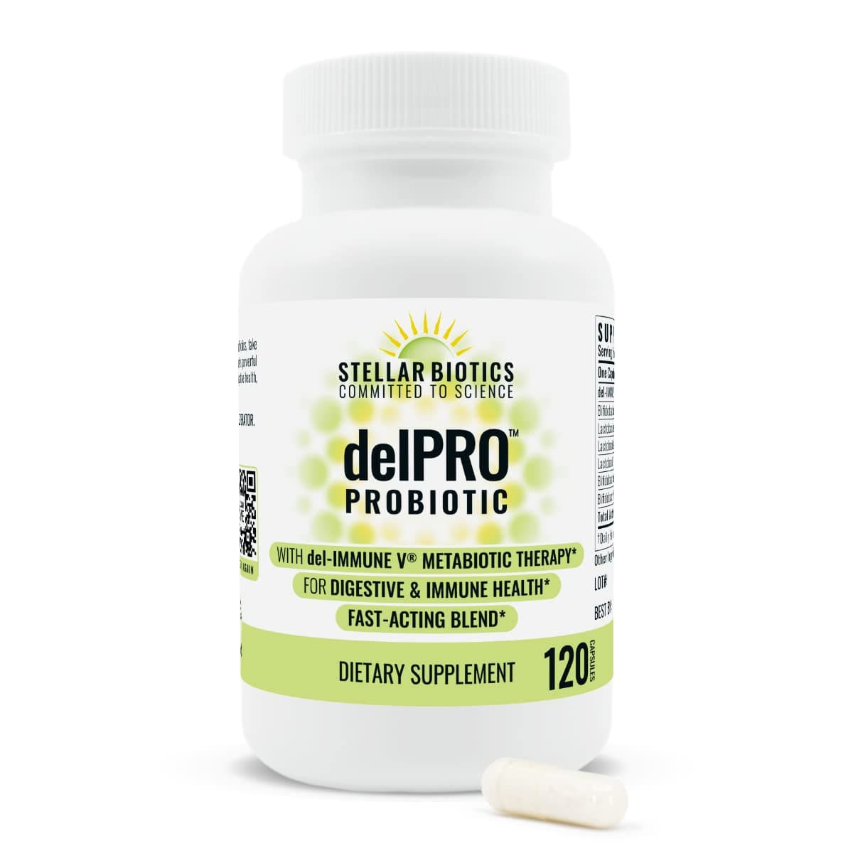 Delpro Probiotic & Prebiotic Blend by Stellar Biotics - Promotes Optimal Gut Health, Digestion, Immune Support & Mood (120 Capsules)