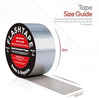 Pack of 2 Butyl Tape for Repair Roof Leaks and Cracks- 50mm(W) x 5Meter (L) Strong Waterproof Aluminum Sealant Flash Tape for Sealing Roof, Gutter, Tanking, Leaking Pipe Repair Tape
