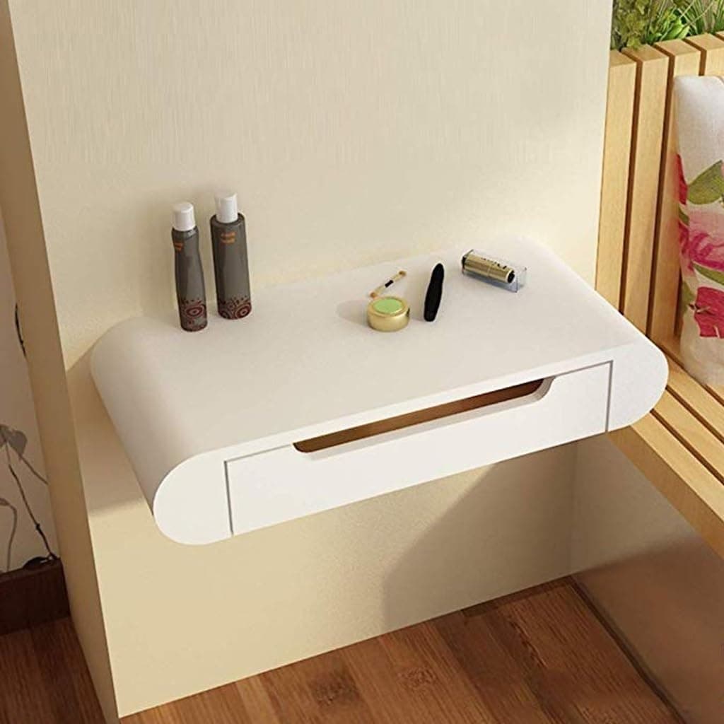 JQUAL Modern Minimalist Wall-Mounted Makeup Dressing Table with Drawer, Floating Shelf for Cosmetics & Jewelry, White