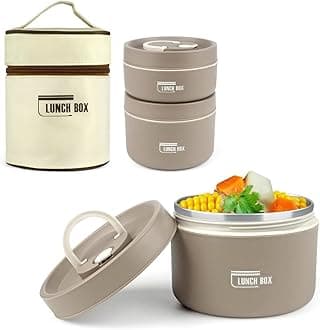 TAPIT Thermal Lunch Box Bento Box Set, Portable Insulated Lunch Containers with Lunch Bag, 34 Oz Stackable Leakproof Stainless Steel Food Container for Kids Teens Adults, Set of 2 Bento Lunch Boxes