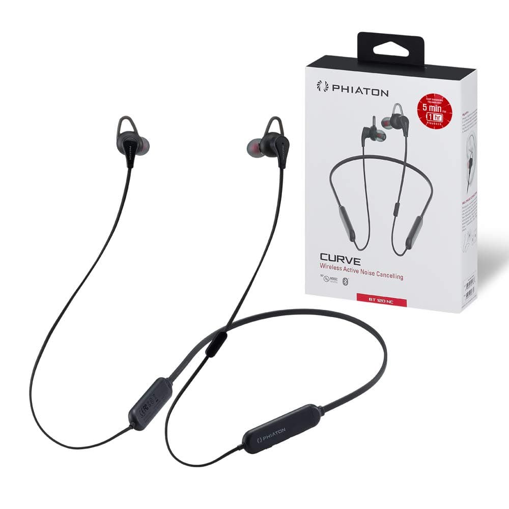 Phiaton BT 120 NC Qualcomm Bluetooth Wireless Active Noise Cancelling Earbuds – Neckband Headphones with Inline Control and Microphones, BT Earphones with Noise Cancellation and IPX4 Water Resistant
