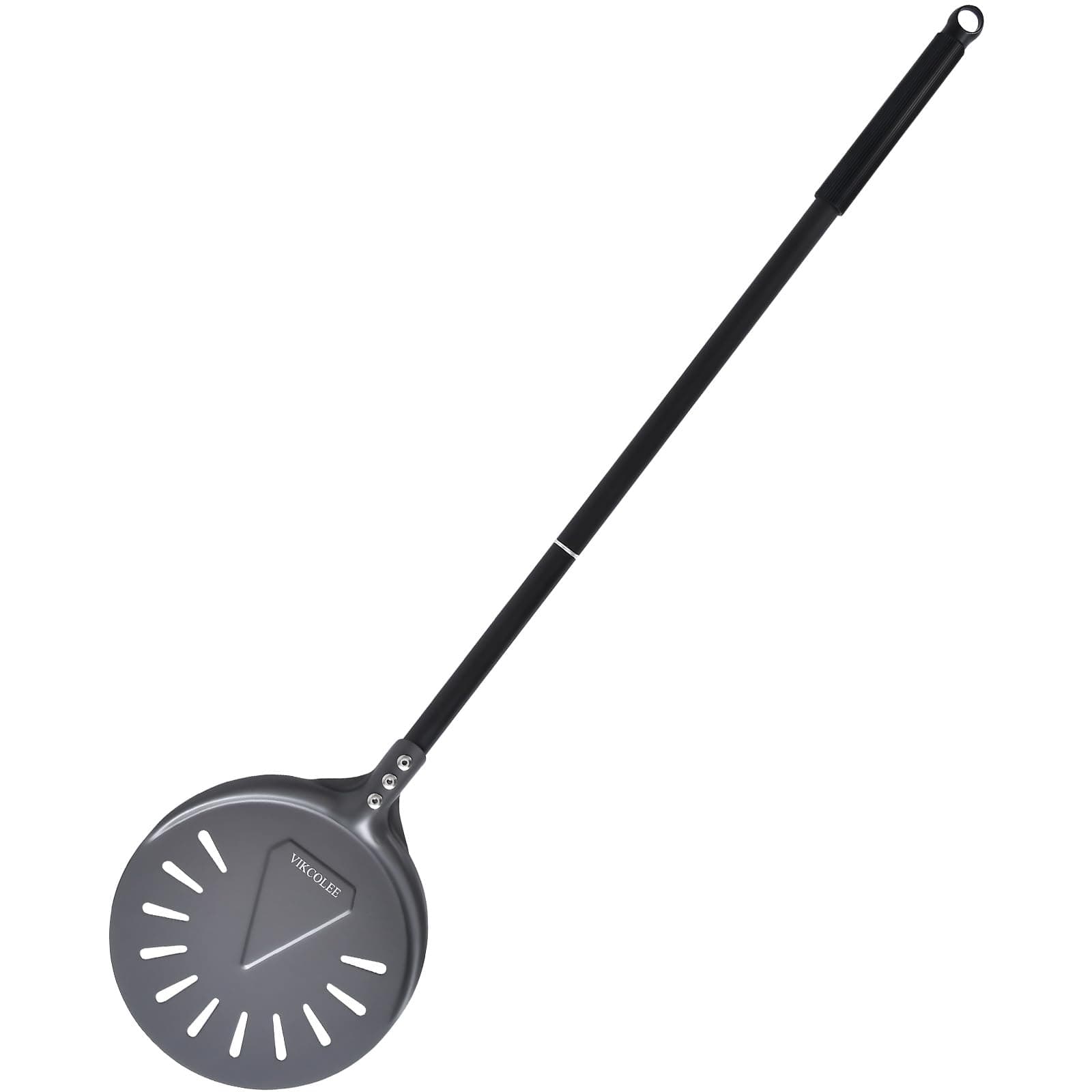 Turning Pizza Peel, 8 Inch with 25 Inch Handle Round Pizza Turning Peel, Professional Anodized Aluminum Turning Pizza Spatula, 33 Inch overall
