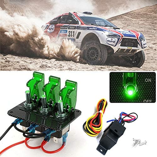 12V Toggle Switch Racing Ignition Engine Relays Switches Carbon Fiber Surface Panel Car with LED Indicator,Green
