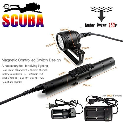 Merlin Light Led Dive Mask Scuba Diving Lighting Waterproof Head Torch Flashlight Lamp 492ft 3000lm 3pcs Cree L2 U2 Magnetic Switch (torch+2charge)