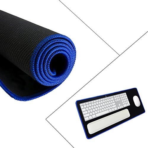 Mouse Pad, UNEGO Large-Size Gaming Mouse Mat Ultral Thick Non-slip Soft Rubber Base Blue Edge Silky Smooth Speed and Control Surface Textured Mousepad,Stitched Edges| 23x11.5x0.1 inch- Blue