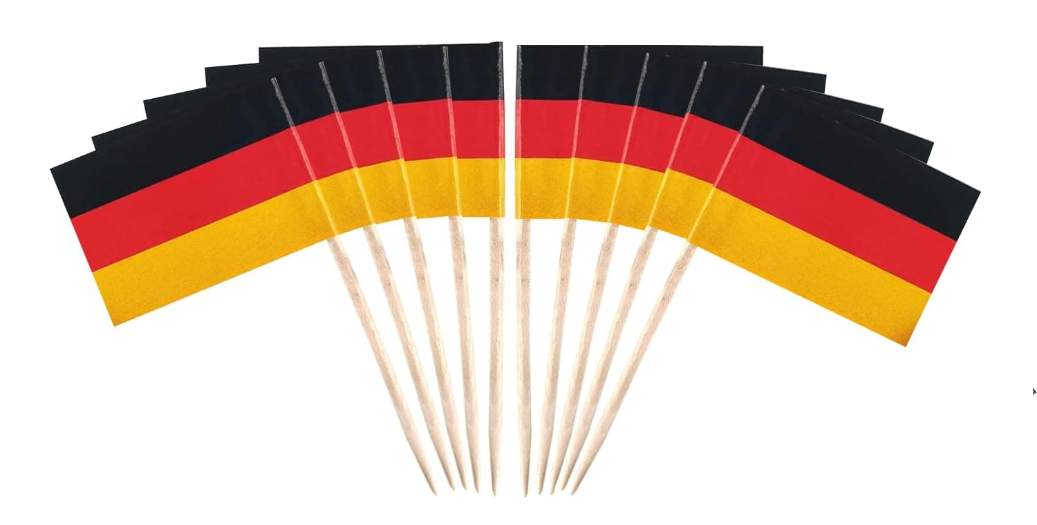 JAVD CYPS 100 Pcs Germany Flag German Toothpick Flags, Mini Stick Cupcake Toppers Flags,country Picks Party Decoration Celebration Cocktail Food Bar Cake Small