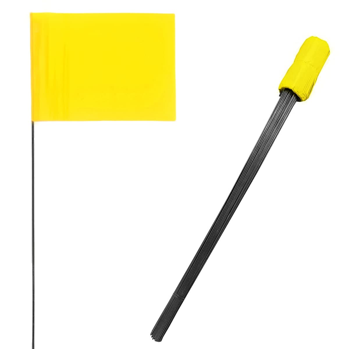 PERFECTFLY 100 Pack Marking Flags 4-Inch by 5-Inch Stake Flags with 16-Inch Wire Staffs (Yellow)