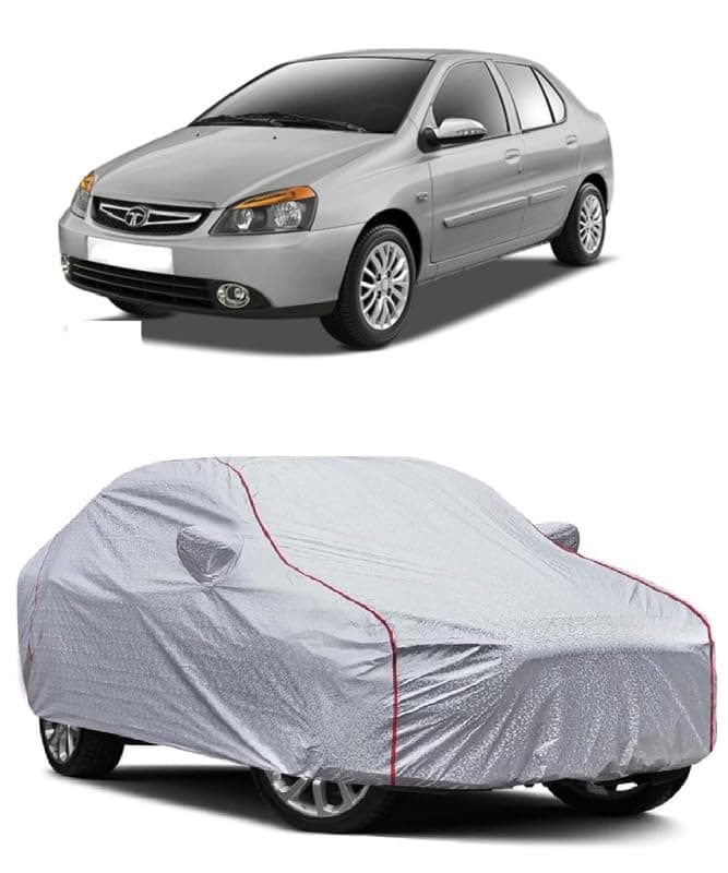 DIGGU-Triple Coated Inner Soft Lining Cotton Water-Proof/UV/Dust/Scratch Car Body Cover Compatible with Variant Tata Indigo ECS Mirror Pocket (SilverWaterProof)