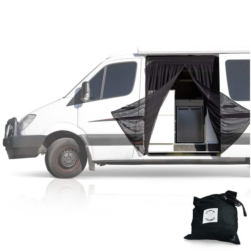 Living in a Bubble Van Bug Screen for Standard Roof Mercedes Sprinter & Ford Transit and High Roof RAM Promaster, Universal Size Side Door Flyscreen Mosquito Net, Center Magnetic Closure