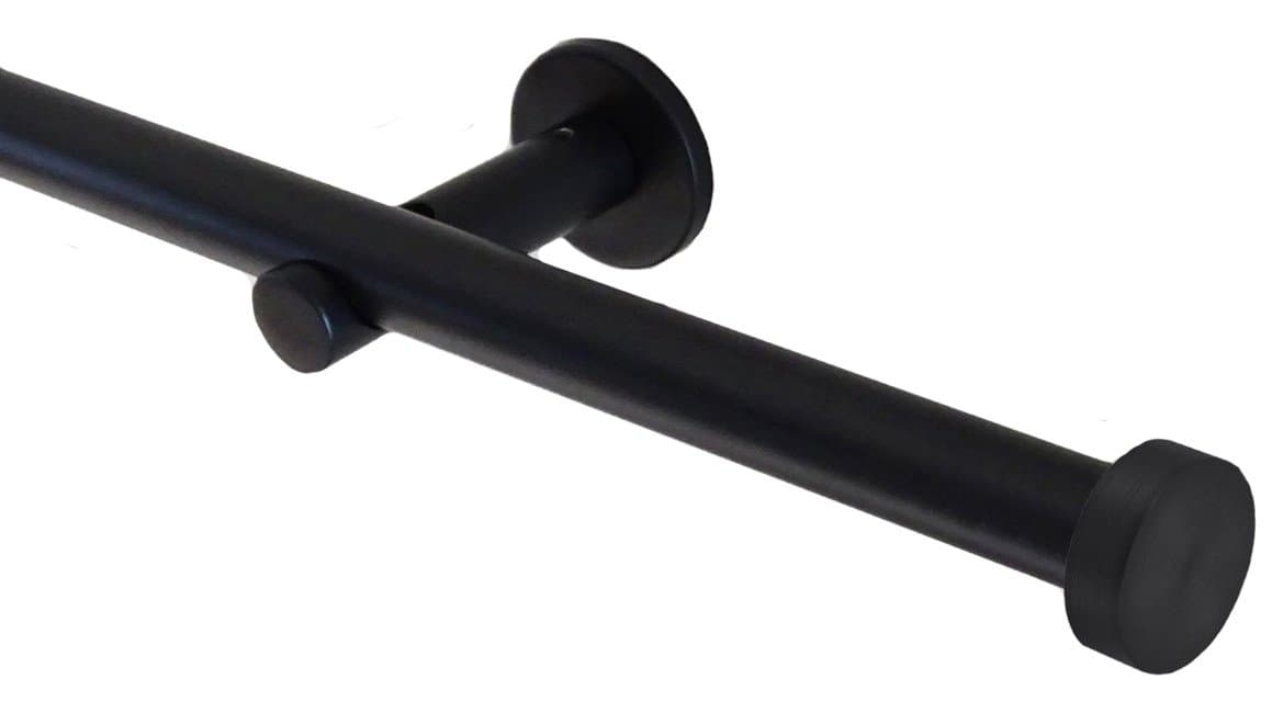 WALCOT HOUSE Black Curtain Pole Set - 19mm Diameter - 180cm - Mini Disc Finials (Other lengths and finishes available)